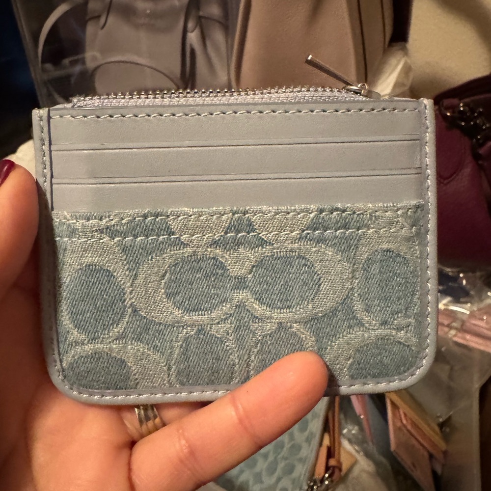 Coach light washed denim card case